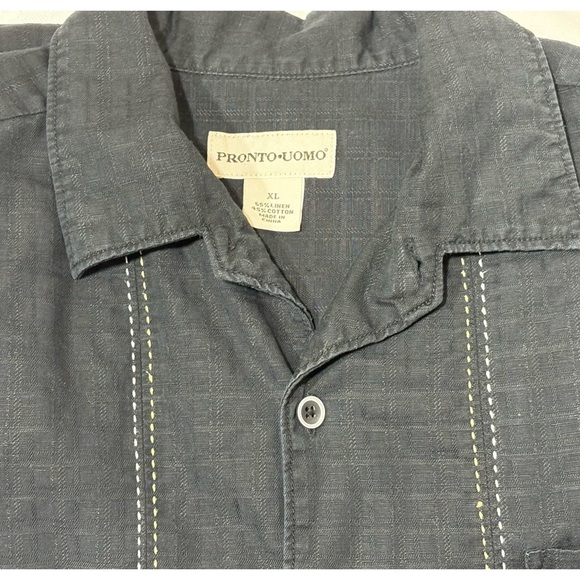 PRONTO UOMO Button-Up Short Sleeve Linen Blend Shirt Men's Size XL Color Black - Picture 1 of 6